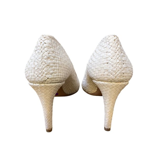 Prada White Woven Open Toe Heels Size 8 - Picture 3 of 4